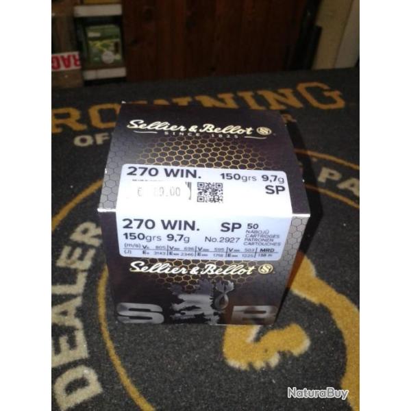 Sellier & Bellot en 270Win. 1 boite neuve de 50 munitions SP 150 grs 9,7gr