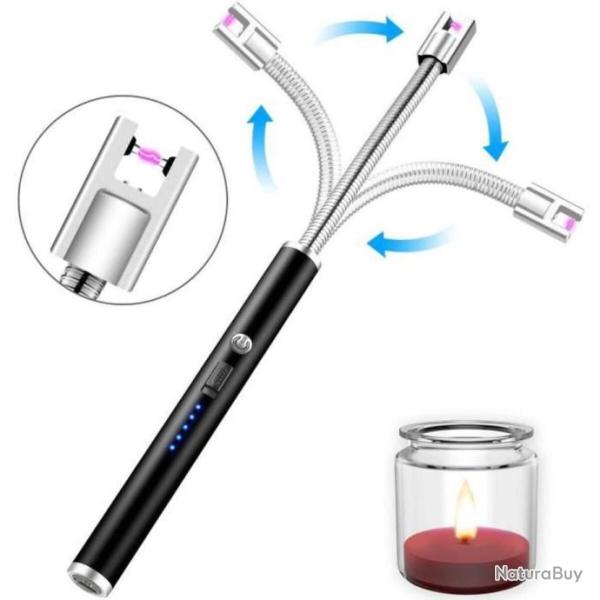 Allume Bougie Electrique USB Rechargeable Arc Briquet + Affichage de Batterie