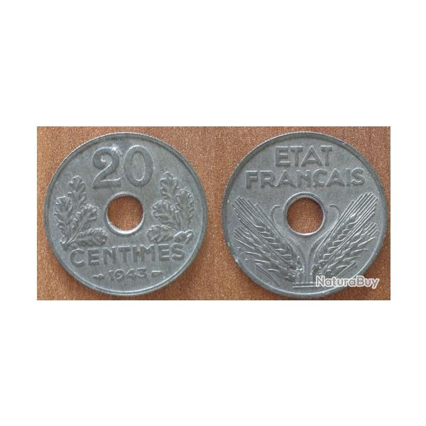 France 20 Centimes 1943 Etat Francais Vichy Piece Franc Centime