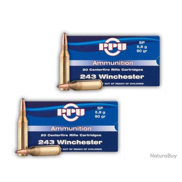 Lot de 2 botes de cartouches Partizan Cal. 243 Winchester 90-GR SP