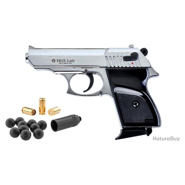 PISTOLET GOMME COGNE EKOL LADY CHROME 9MM (VFD25)