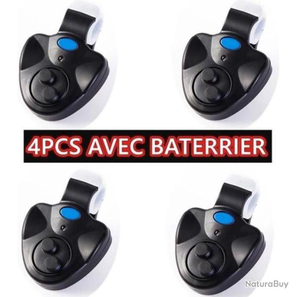Lot de 4 d�tecteurs de touche de p�che �lectroniques avec LED et alerte sonore
