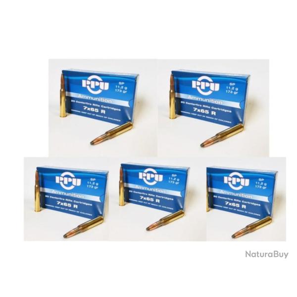 Lot de 5 botes de 20 Cartouches Partizan Cal. 7x65R 173-Grs. SP