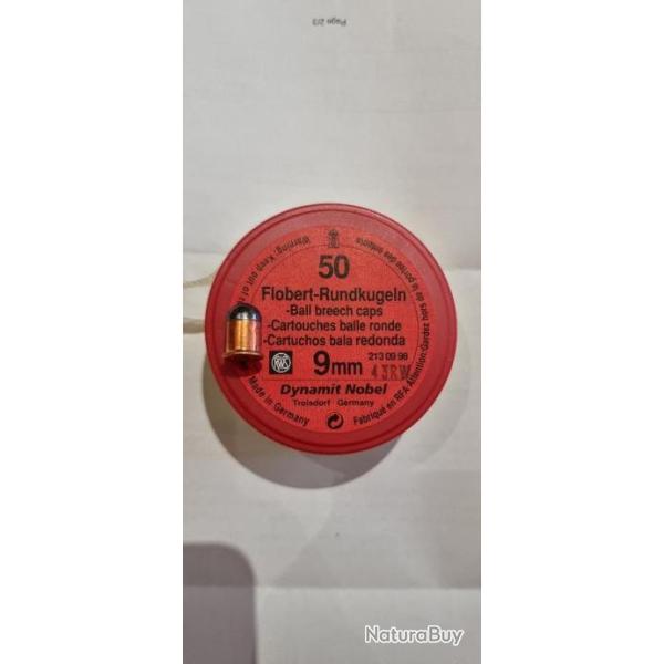 Bote de 50 cartouches 9 mm Flobert balle ronde RWS