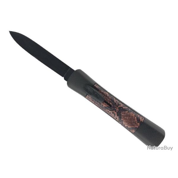 COUTEAU EJECTABLE FACON SERPENT FONCE 12CM NOIR INOX