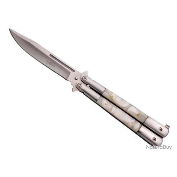 COUTEAU PAPILLON THIRD INOX/F. NACRINE 13CM INOX MAT