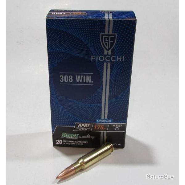 boite 20 cartouches Fiocchi calibre 308 winchester 175 grains HPBT sierra