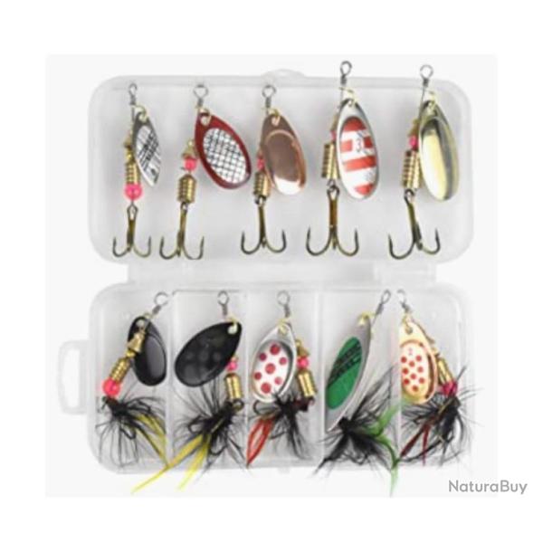 Leurre rigide lot de 10 cuill�re pour carnassier en bo�te de rangement