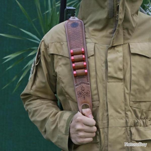 Bretelle sangle en cuir v�ritable pour fusil de chasse cal 12 avec pour le pouce