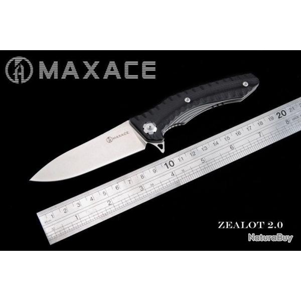 Couteau Maxace Zealot Black Lame Acier Bohler K110 IKBS G10 Handle Linerlock Clip MAXMCZ201