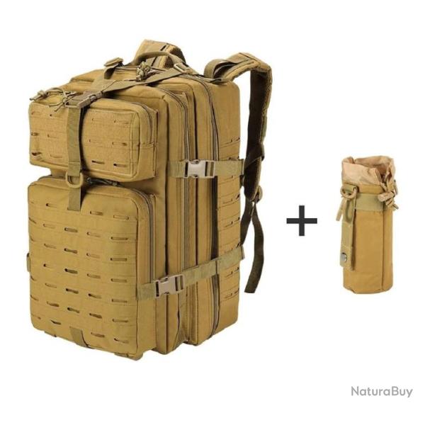 Sac � Dos Tactique 45L Kaki Porte-bouteille Militaire Chasse P�che Randonn�e Camping Escalade