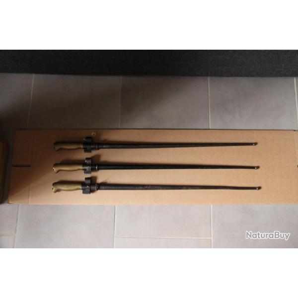 lot  de 3 ba�onnettes Lebel mod�le 1886-93-16 avec fourreau