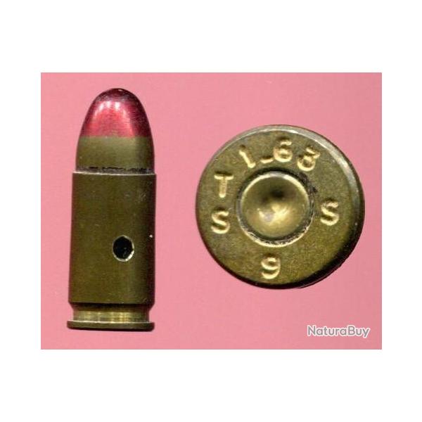 9 mm Parabellum tra�ante militaire Fran�aise - balle laiton pointe rouge - pour MAT 49 et MAC 50