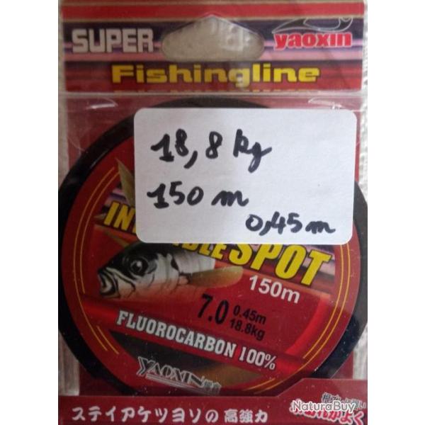 Fil de p�che 100 % FLUOROCARBON de 150 m diam�tre fil 0,45mm,41 LB,18kg800.