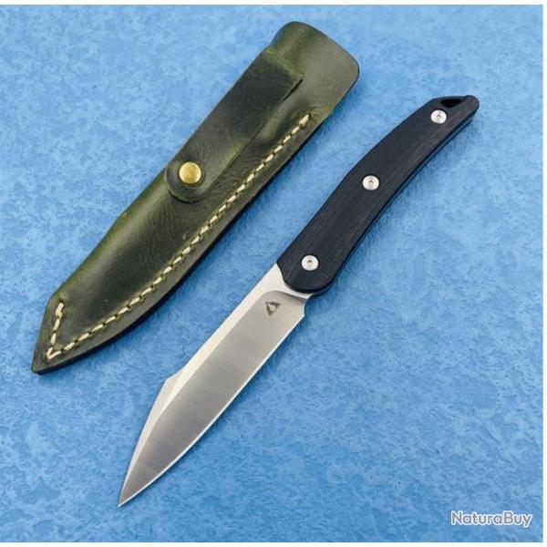 Couteau CMB Kisame Black Lame Acier 14C28N Satin Manche G10 Etui Cuir CMBFB01C