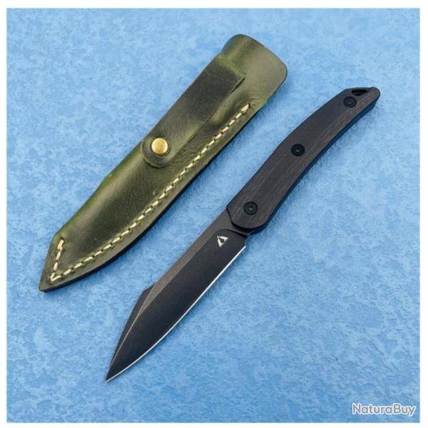 Couteau CMB Kisame Black Lame Acier 14C28N Blackwash Manche G10 Etui Cuir CMBFB01D