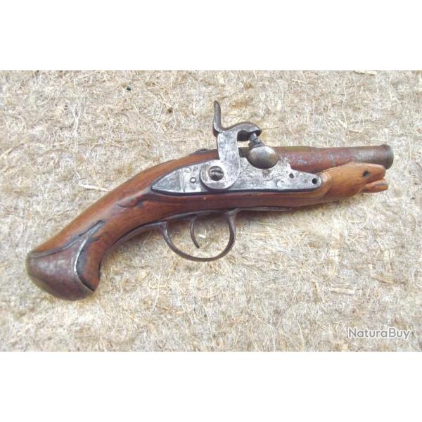 PISTOLET DE POCHE A SILEX TRANSFORME A PERCUSSION A RESTAURER.