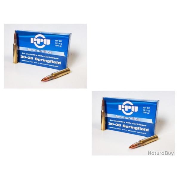 Lot de 2 bo�tes de 20 Cartouches Partizan Cal.30-06 Springfield 190-Grs HP BT
