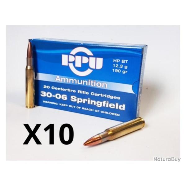 Lot de 10 bo�tes de 20 Cartouches Partizan Cal.30-06 Springfield 190-Grs HP BT