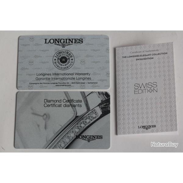 LONGINES Garantie montre Elegant collection + Certificat diamants