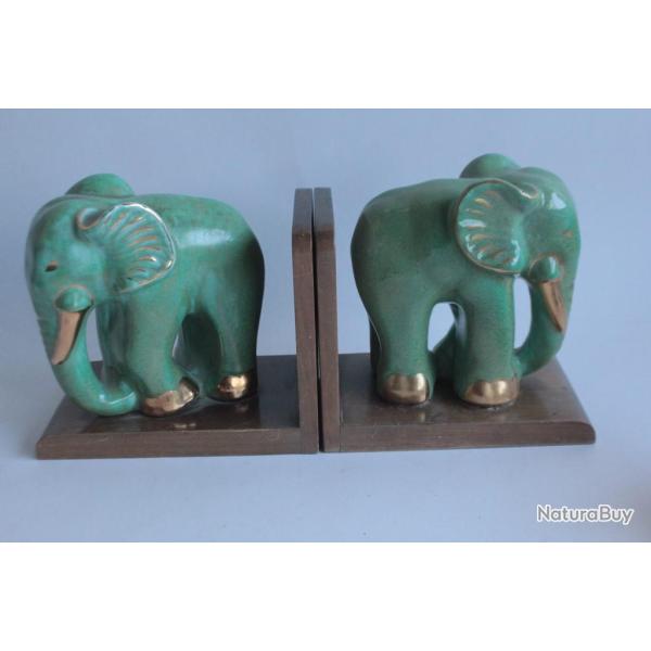 Serre-livres �l�phants c�ramique Art d�co