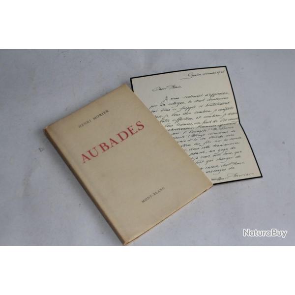 Aubades envoie et ddicace de l'auteur Henri Morier avec lettre 1956