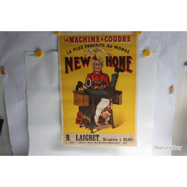 Affiche lithographi�e publicitaire Machine � coudre New Home