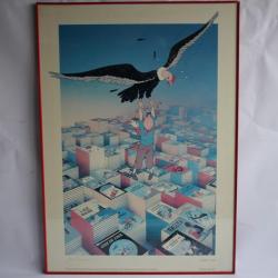 Affiche Tintin et le condor signé Alain Balencourt 1991 Hommage à Hergé