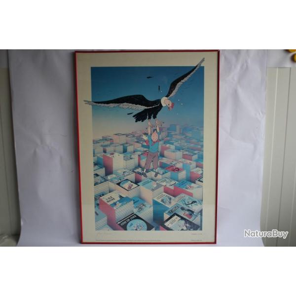 Affiche Tintin et le condor sign� Alain Balencourt 1991 Hommage � Herg�