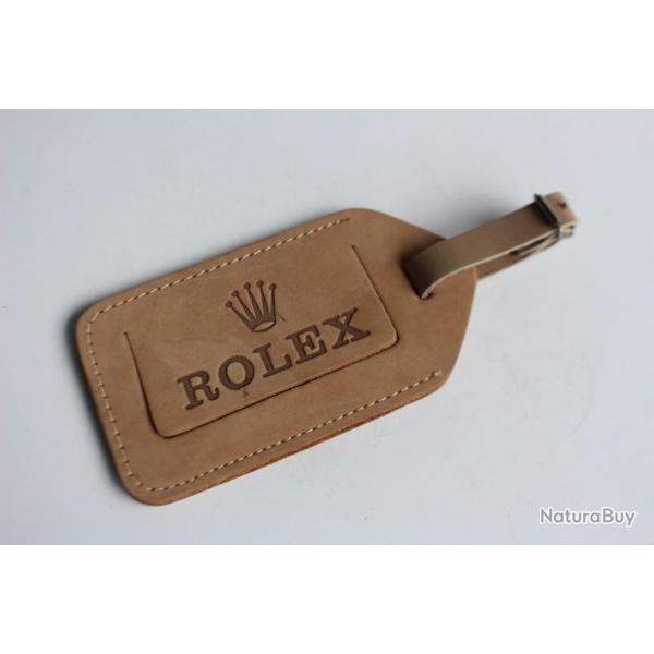 ROLEX grande �tiquette de bagage cuir marron