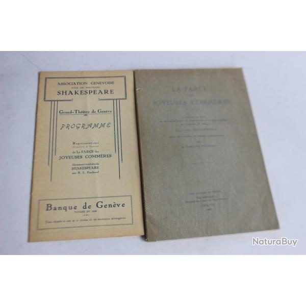 G. SHAKSPEARE ddicace La farce Joyeuses commres Programme thtre 1928