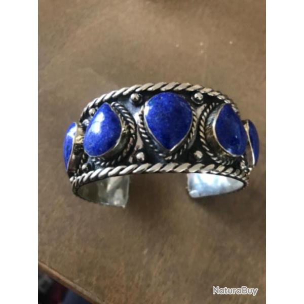 Bracelet turkm�ne pierres lapis sur argent 925
