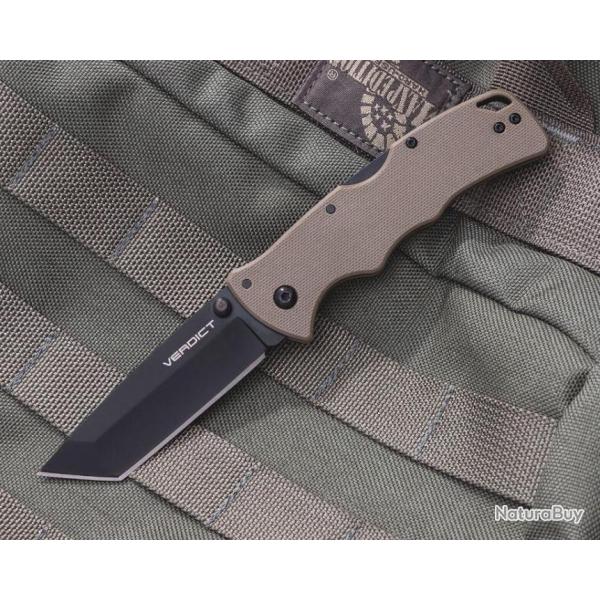 Couteau Cold Steel Verdict Tanto Lame Acier AUS-10A Manche G10 FDE Tri-Ad Lock Clip CSFLC3T10AFDE