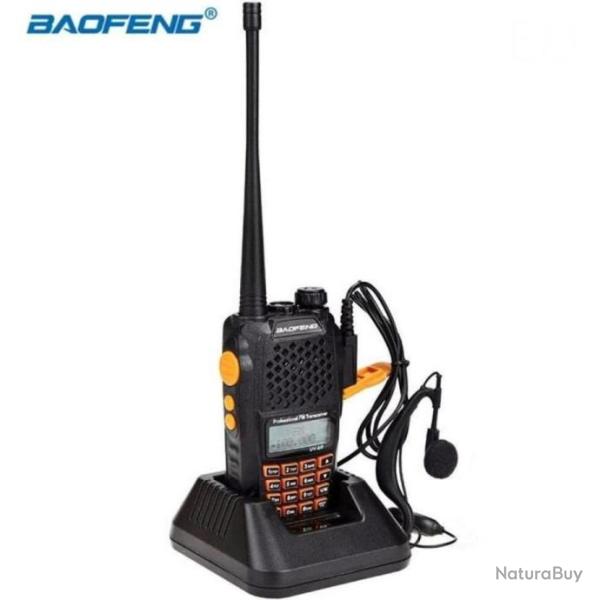Baofeng UV-6R Talkie-walkie FM radio VHF/UHF double bande/affichage/veille port�e 1-20 km (+ Casque)