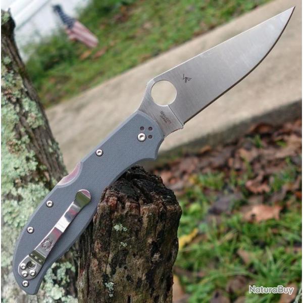 Couteau Spyderco Stretch 2XL Lame Acier CPM-CruWear Manche Gray G10 Lockback Clip Japan SC258GPGYCW