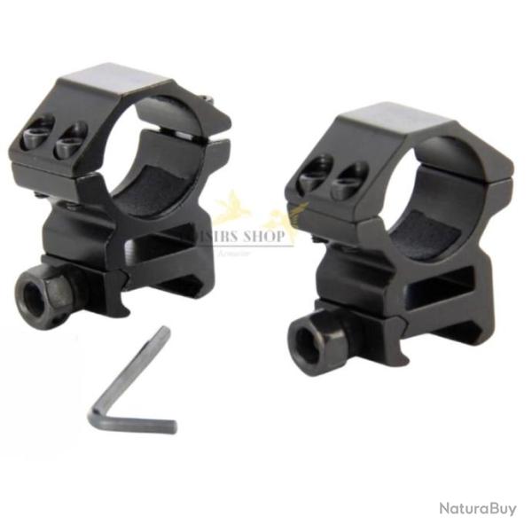 Paire de colliers de montage medium en alliage d'aluminium rail 21mm picatinny et diam�tre 25,4mm