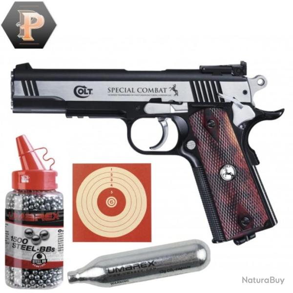 Pistolet SP Combat classic Colt CO2 cal. BB/4.5 Dark ops + 1500 BB + cibles + capsules