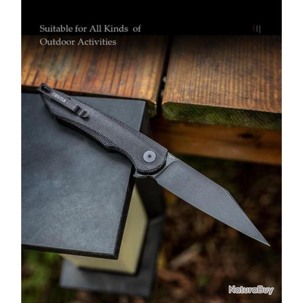 Couteau Trivisa Lynx Blackwash Lame Acier 14C28N Black Manche G10 IKBS Linerlock Clip TVTY02M14