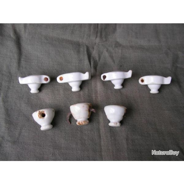 WW1 ALLEMAGNE LOT DE 7 BOUCHONS PORCELAINE BOISSONS GAZEUSES/ALCOOL TERRAIN ANCIENNE ZONE DE COMBAT
