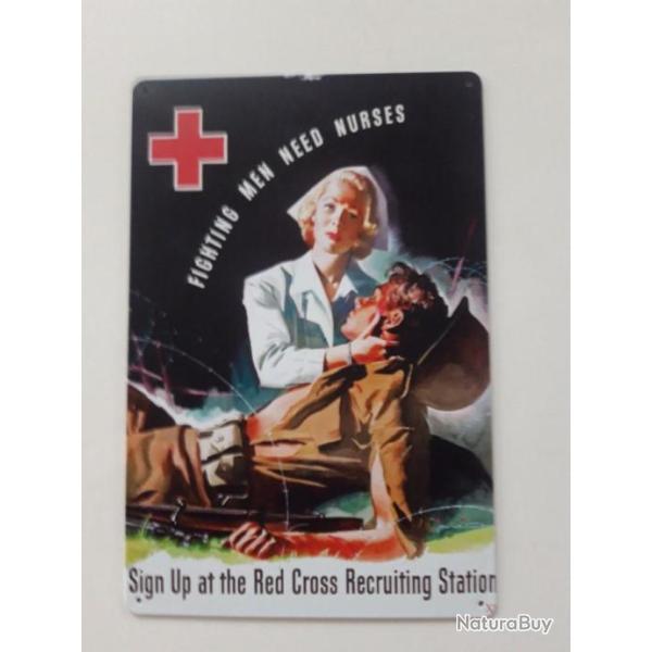 PLAQUE METAL WWII "FIGHTING MEN NEED NURSES"