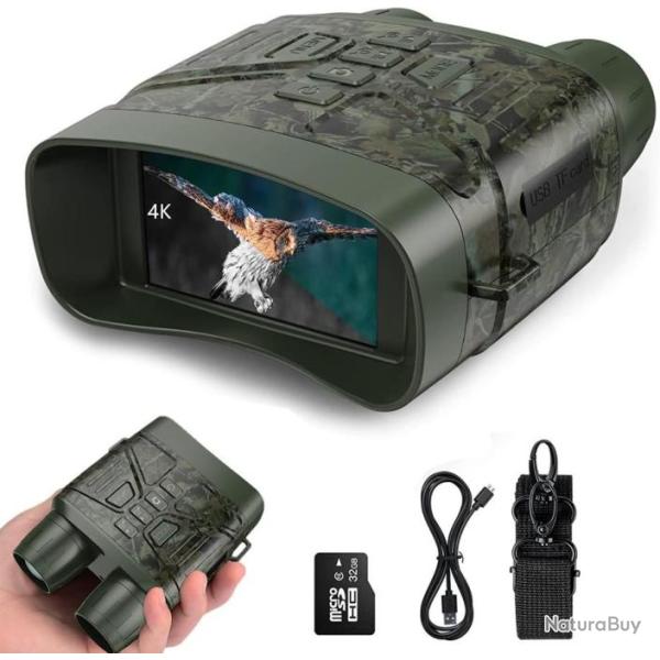 Jumelle Vision Nocturne 4K 36MP HD Lunette Vision Nocturne de 300m Rechargeable Carte SD 32go