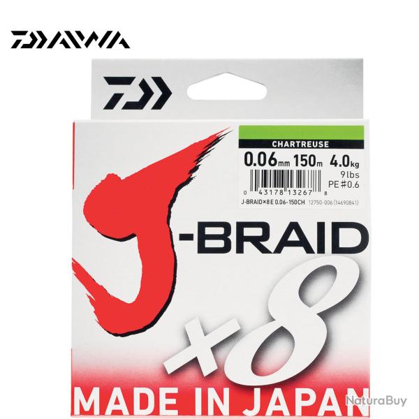 DESTOCKAGE ! Ligne Tresse Daiwa J-Braid x8 150m Chartreuse 22/100