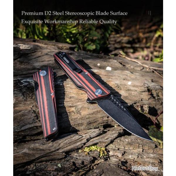 Couteau Trivisa Orion Black/Red Lame Acier D2 Manche G10 IKBS Linerlock Clip TVTY01RBDG