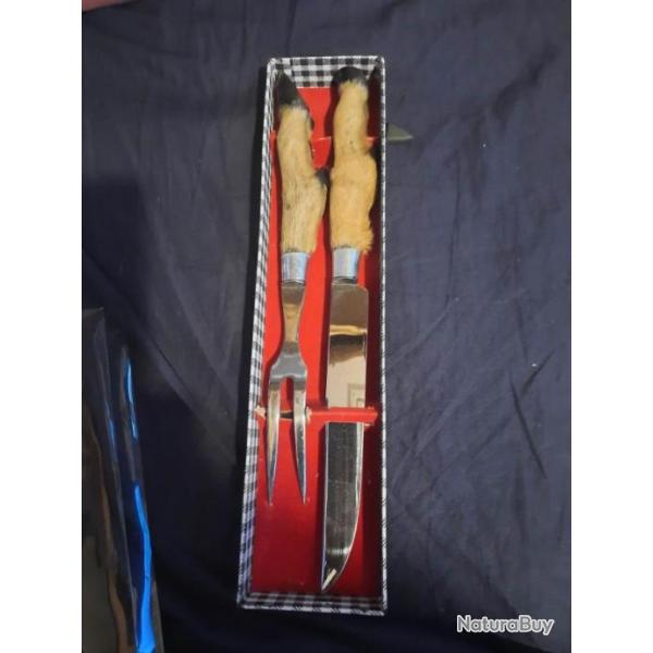 Service  dcouper vintage lame inox et pattes de chevreuil