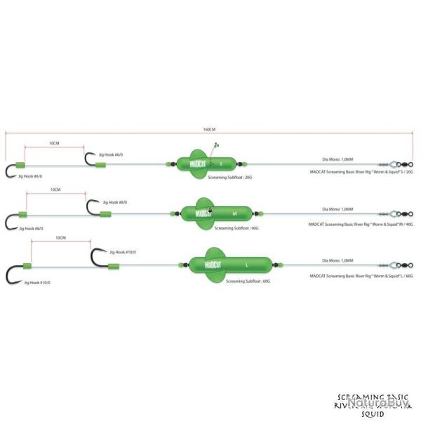 Montage Madcat Screaming Basic River Rig Worm & Squid L