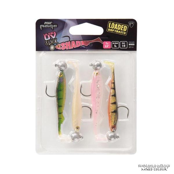 Leurre Souple Fox Rage Slick Shad Loaded UV Colour 7cm UV Pearl, Pink Candy, UV Perch et UV Stickleb