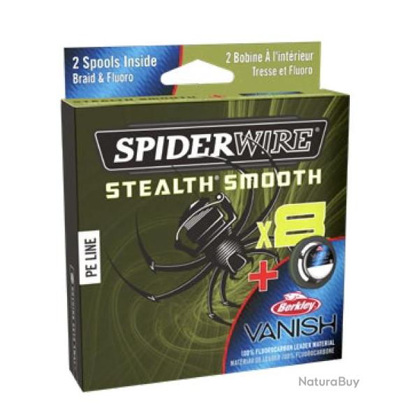 Pack Tresse et Fluoro Spiderwire Stealth Smooth x8 Duo Spool Moss Green / Clear 0.19 mm/0.45 mm 18.0
