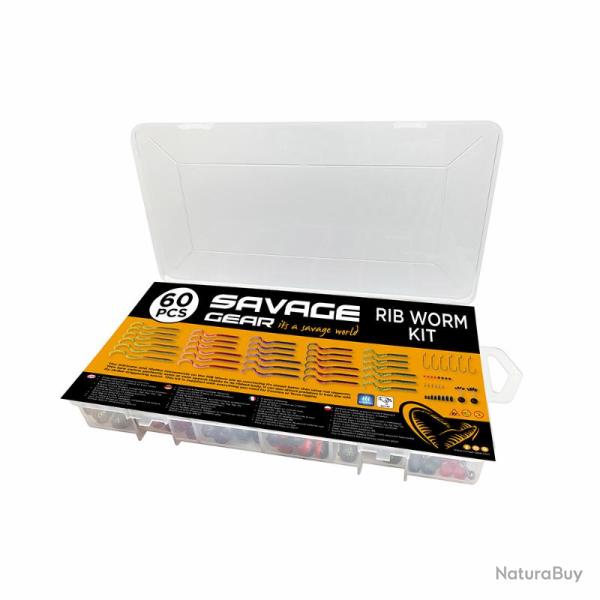 Kit Leurres souples Savage Gear Rib Worm 60 pi�ces