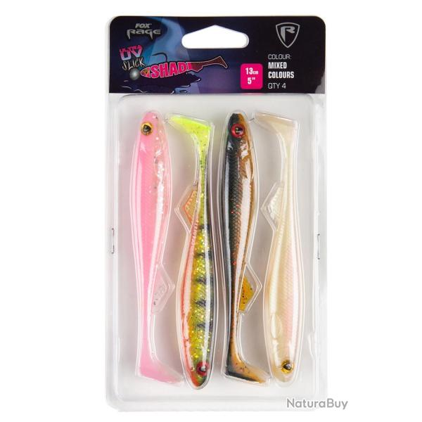 Leurre Souple Fox Rage Slick Shad Mixed Colour Pack 13cm Par 4 UV Pink Candy / UV Perch / UV Dark oi