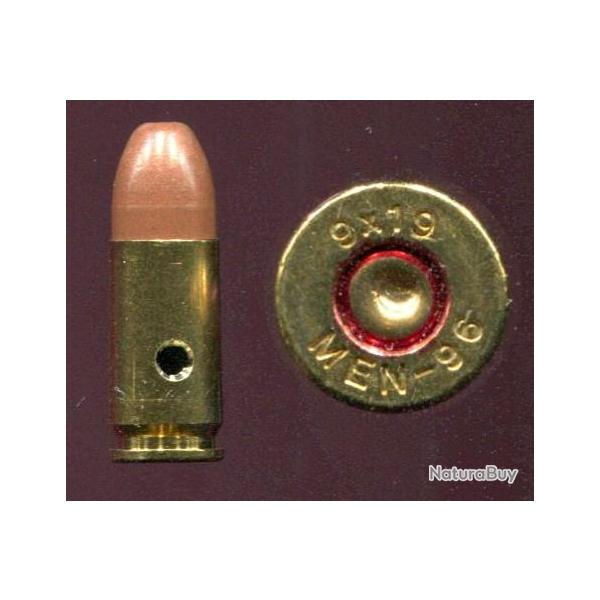 9 mm Parabellum -  ALLEMAGNE - balle en rilsan rougeatre - marquage : 9x19  MEN 96 - neutralise
